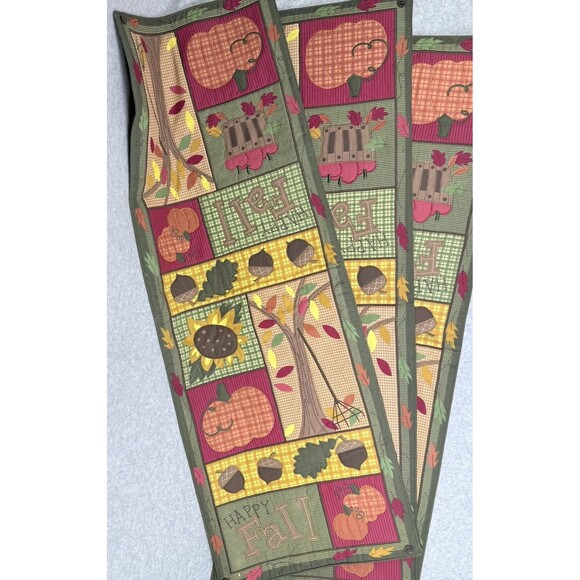 Table Runner Harvest Season Happy Fall  13x36 Pumpkins Acorns Patchwork - Picture 2 of 13